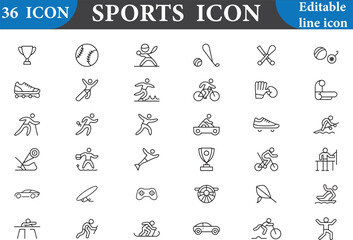 Sports icon set with editable line