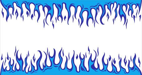 Ring Blue Fire Flame Pattern on White Background. Creative abstract Fiery Frame in flat Anime Style. Vector Blue Fire Texture