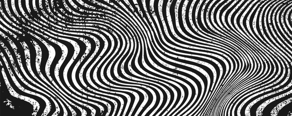 Naklejka premium Black and white abstract background. Waves shape decoration. Optical illusion stripes style. Modern graphic design element with distorted lines concept for web, poster, flyer, card cover, or brochure
