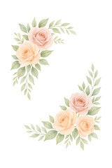 Watercolor floral frame bouquets of roses and leaf design High quality Realistic image.