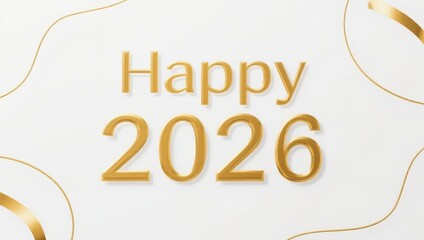 Gold ribbon with the words Happy 2026 written in gold