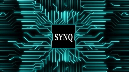 The glowing blue circuit board with the word synq in the center is a modern and futuristic design, perfect for technology, innovation, and digital themes - Powered by Adobe