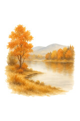 Watercolor Landscape Series Tranquil Autumn Scenery High quality Realistic image.
