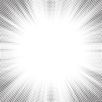 Vector halftone sun-ray background. Retro style abstract sunburst design. Vector illustration