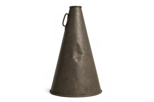Old metal megaphone, a vintage communication tool for amplifying a voice, isolated on a transparent background