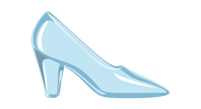 A single elegant light blue glass high-heel slipper shown from the side in clean flat vector style, instantly recognizable as the iconic Cinderella fairy tale shoe perfect for princess stories, magic 