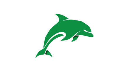 Green dolphin silhouette jumping against white background vector graphic