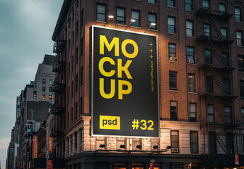 A huge billboard on the side of a city building &ndash; poster mockup