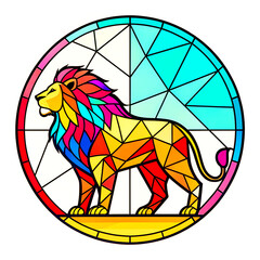 Geometric Stained Glass Lion – Vibrant Symbol of Strength