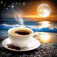 cup of coffee on the sea backgro: Imageund