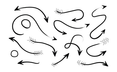 Hand drawn curved arrow doodle elements collection for design projects
