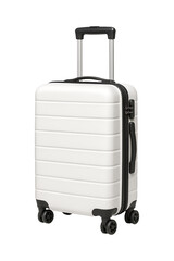 White Suitcase Travel Bag Luggage Carryon Trip Vacation Journey Holiday Adventure Explore Wander High quality Realistic image.