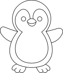 Cute cartoon penguin line art coloring page for kids, simple and adorable vector illustration