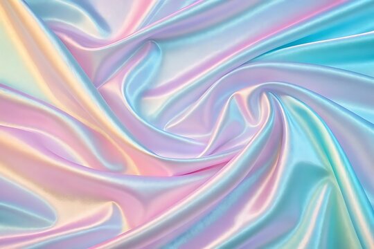 Iridescent pastel satin fabric background with gentle folds