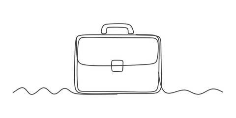Minimalist one continuous line art drawing of a classic business briefcase, symbolizing work, career, profession, education, and success with a clean minimal aesthetic. Vector