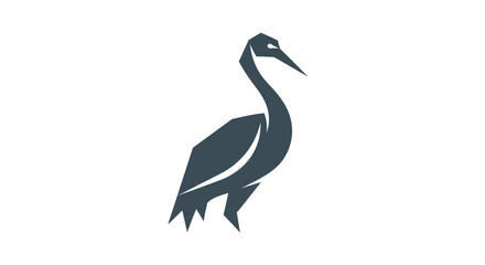 Minimalist silhouette of a heron on white background for design elements
