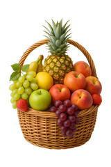 Wicker basket overflowing with fresh fruit a vibrant mix of colors and textures High quality Realistic image.