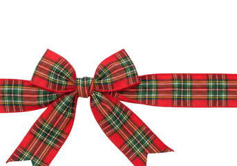 Red and green tartan plaid christmas bow isolated on transparent background