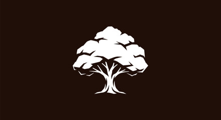 Minimalist white tree silhouette against a dark background design
