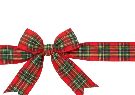 Red and green tartan plaid christmas bow isolated on transparent background