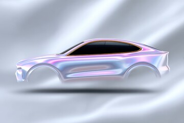 Artistic sketch of a city car silhouette on a white pastel background, showcasing smooth lines and elegant curves, perfect for modern design concepts with copy space