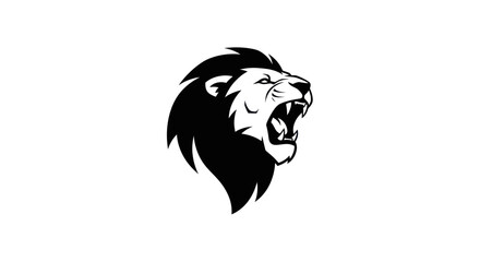 Roaring lion head silhouette in black and white against white background