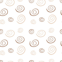 Seamless pattern with orange-brown swirls . for packaging, textiles, wallpapers, bakery branding, logos, and backgrounds in autumn or coffee-themed projects..