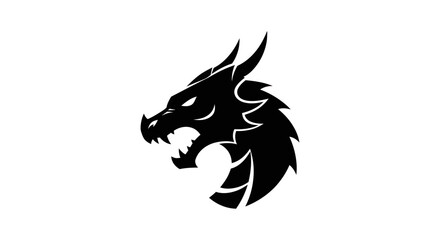Silhouette of a dragon head isolated on white background for design