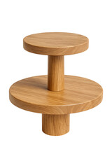 Wooden display stand two round tiers natural wood texture High quality Realistic image.