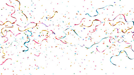 Colorful confetti and streamers falling on a transparent background
