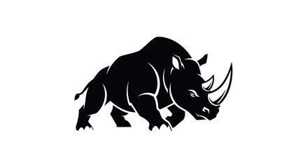 Silhouette of a powerful rhinoceros on white background vector illustration