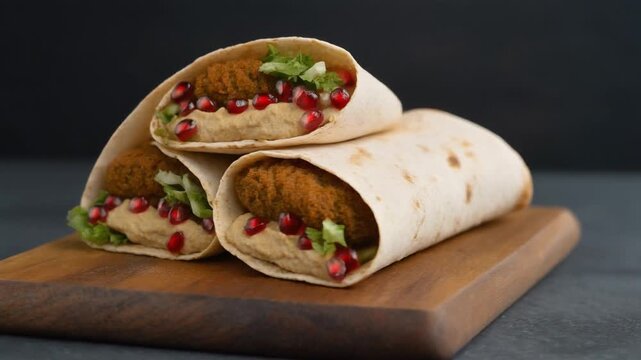Falafel-Wrap mit Hummus und Granatapfelkernen
