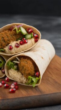 Falafel-Wrap mit Hummus und Granatapfelkernen