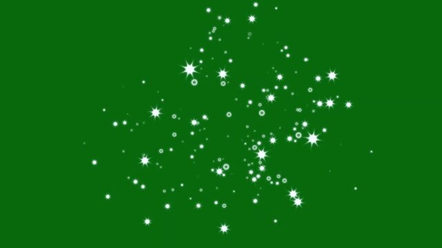Glitter sparkle stars animated on green screen background, chroma key 3d animation, glowing glitter burst sparkle effect, bokeh light lights effect background, small white stars confetti fountain. 4K