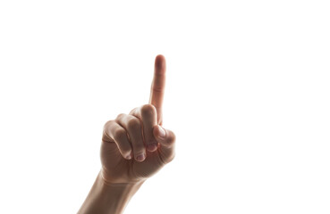 A hand with the index finger pointing upwards, isolated on a transparent background, symbolizing choice or direction