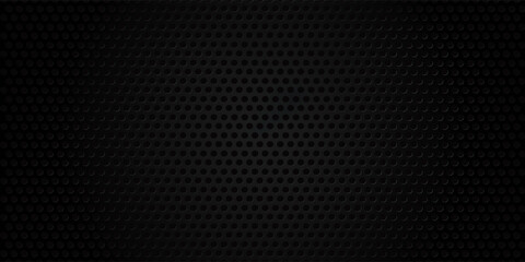 Black perforated metal plate. Metal grill. Black metal texture steel background. Perforated sheet metal.Abstract dark gray circle mesh pattern background texture.Black metallic background.