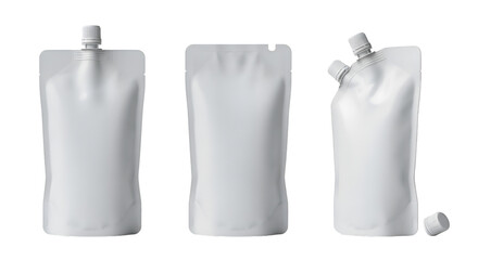 Three White Pouches with Spouts and Caps graphic design
