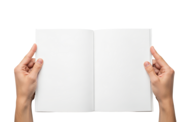 Hands holding an open blank book