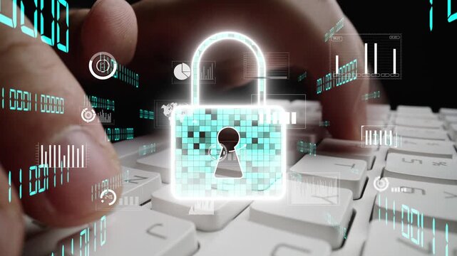 Visual representation of digital security featuring a padlock overlaying a keyboard and data charts, emphasizing the importance of privacy and protection in technology. Xenic - Powered by Adobe