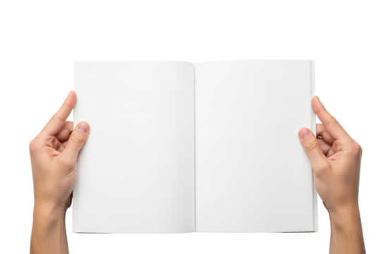 Hands holding an open blank book