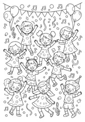 Fototapeta premium kids having fun at a party. coloring book