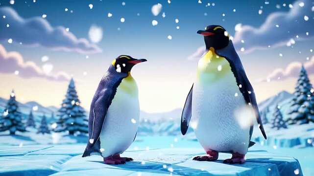 two penguins on the snow