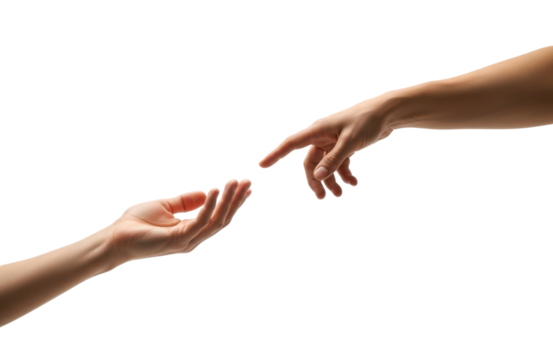 Two hands reaching towards each other