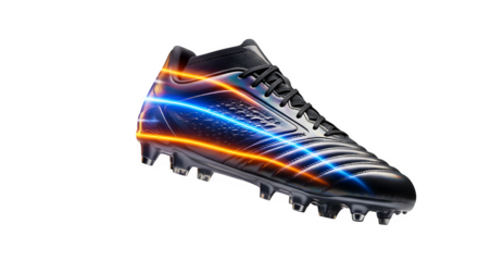 Soccer shoe with glowing energy lines, a powerful design