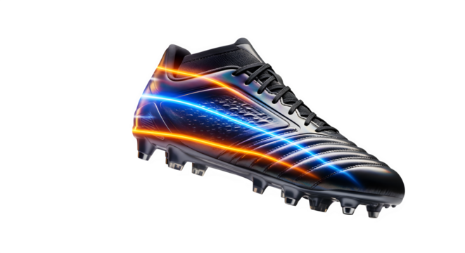 Soccer shoe with glowing energy lines, a powerful design