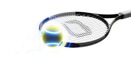 Tennis racket hitting a ball with blue light trails