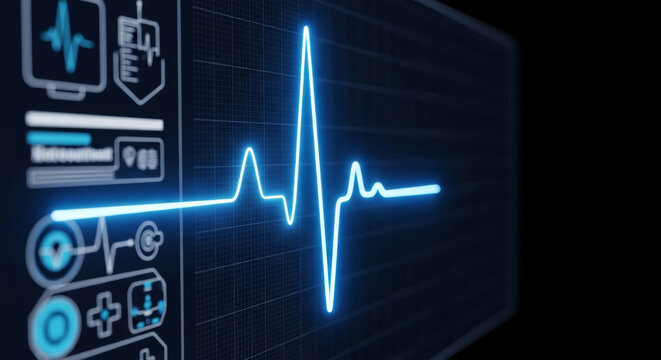Medical monitor displaying vital signs with heart rate graph, showcasing healthcare technology and patient monitoring in a clinical setting
