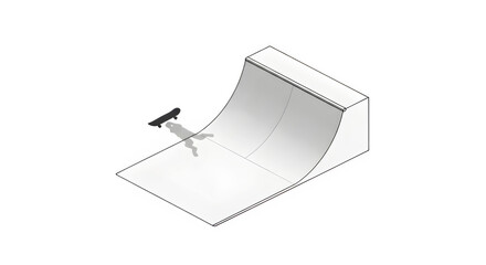 Isometric illustration of a skateboarder performing a trick on a halfpipe