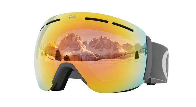 Ski goggles with mountain reflection for winter sports