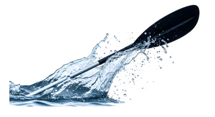 Black kayak paddle splashing in water, action shot